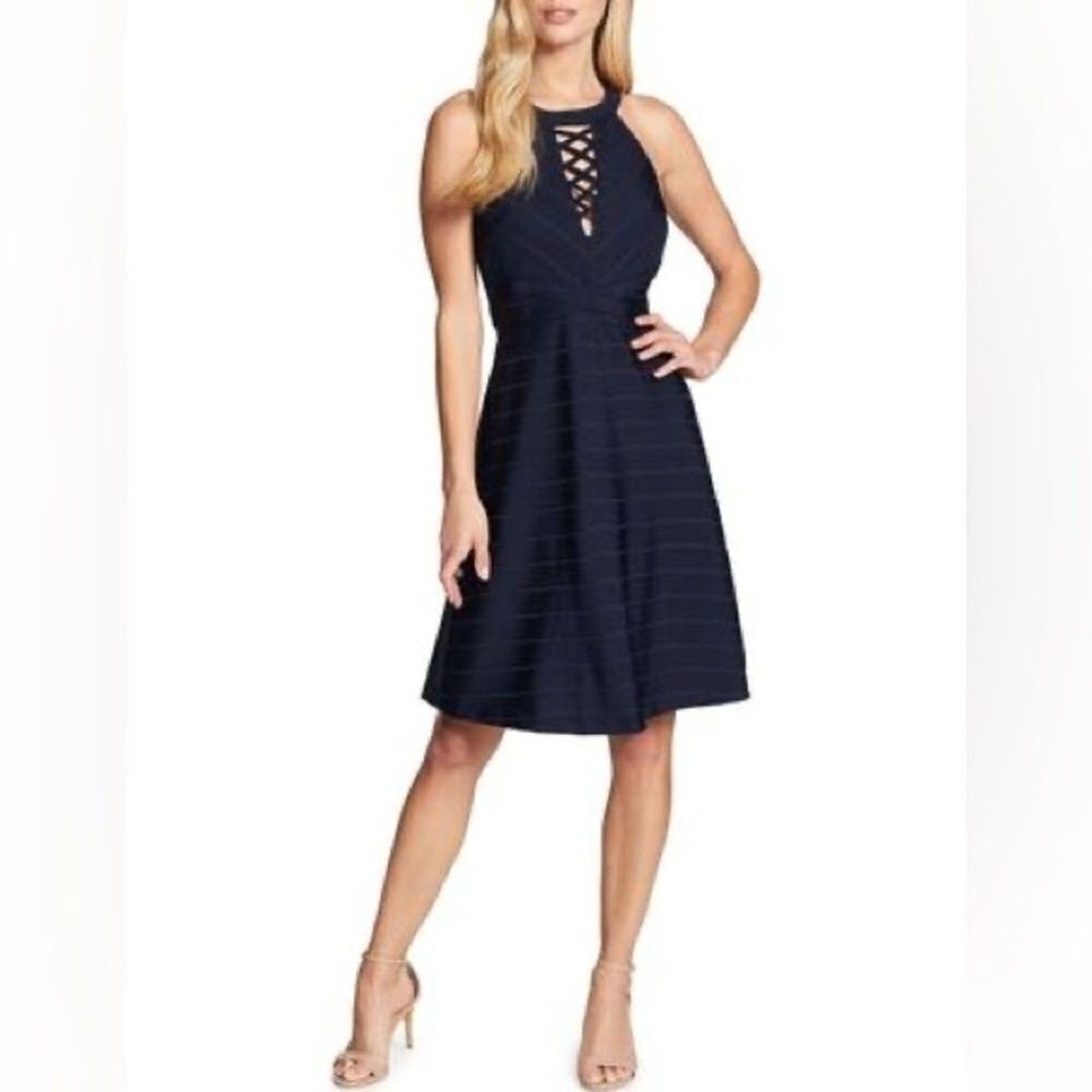 NEW Guess Navy Blue Lace Up Sleeveless Halter Skater Dress Size 6